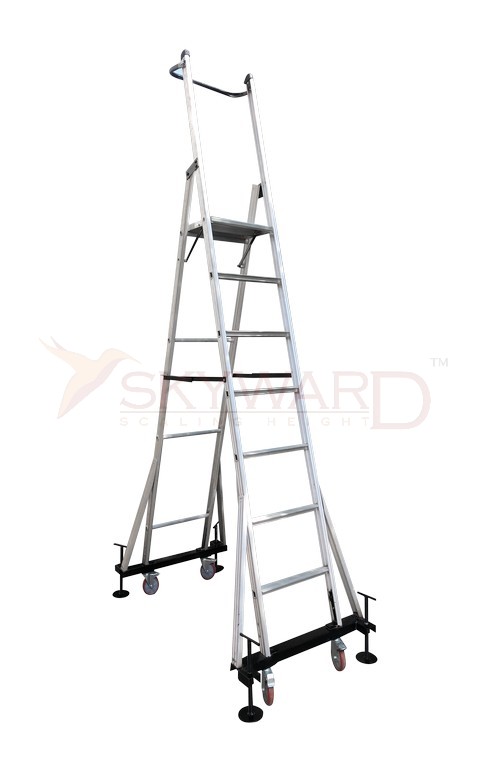 Model No. 9000 Aluminium Mobile Folding Platform Ladder for Home, Warehouse and Commercial Access Use, Professional Movable Working Ladder for Maintenance, Repair and Installation Tasks
